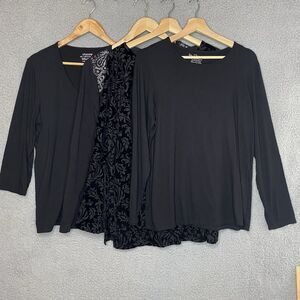 Chicos ECI Lot Of 4 Sz Large Tops Black Stretch Capsule Velvet V-neck Round Neck